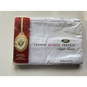 Vintage Full Flat Sheet Cannon Royal Family White Cotton Percale NIP